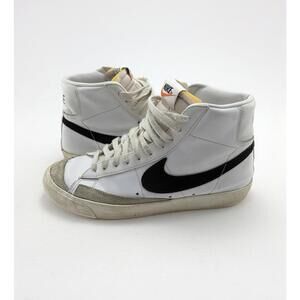 Womens Nike Blazer Mid 77 White Leather Black Logo Shoes CZ1055-100 Size 9